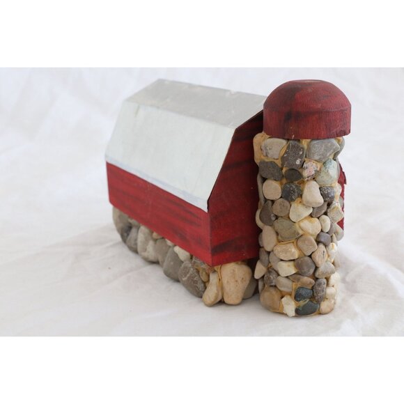 Vtg "Red Barn With Stone Silo" Stone Folk Art Work T. Johnston Tree Hugger JVC - Picture 2 of 6